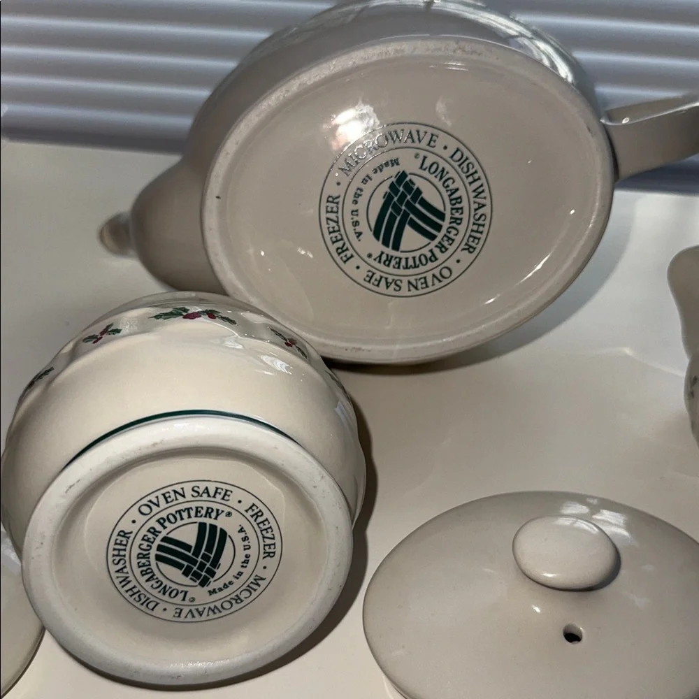 Longaberger Pottery Cream Teapot -Sugar And‎ Cream Set